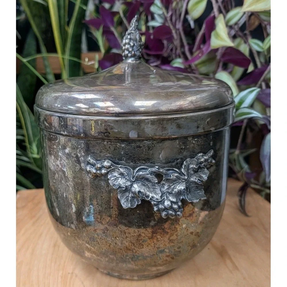 Vintage Gorham EP Y094 Ice Bucket with Lid Ceramic Lined 11